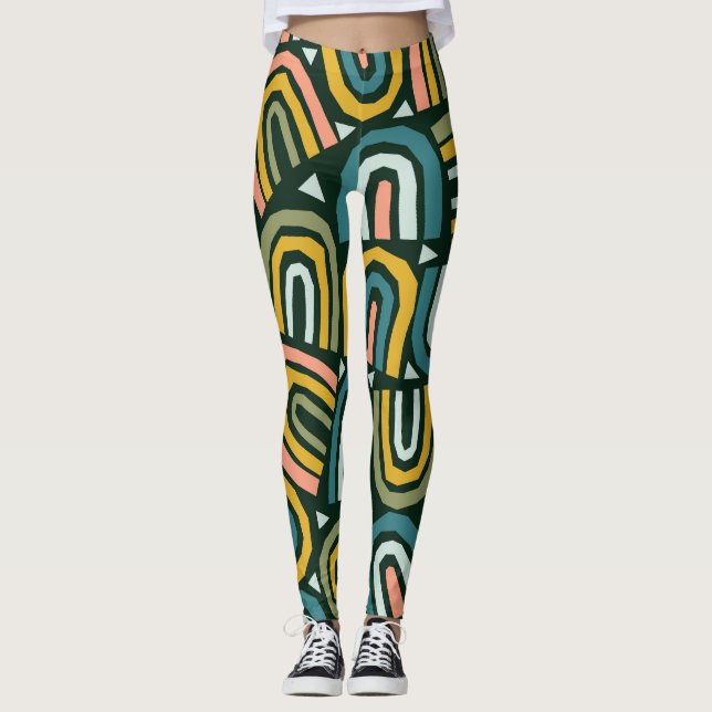 Leggings Rainbows de style géométrique, motif vintage. (Devant)