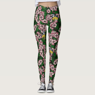 Leggings Rameaux bleus dans le cerisier en fleurs en vert