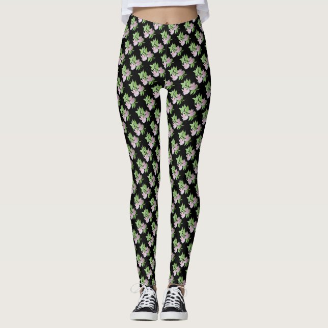 Leggings rangées diagonales de petites fleurs roses floral  (Devant)