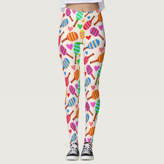 Leggings Raquettes de Pickleball à Motif de Cœurs  (Devant)