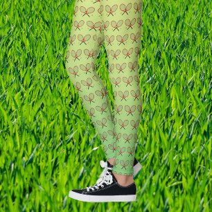 Leggings Raquettes de tennis motif vert jaune sportif