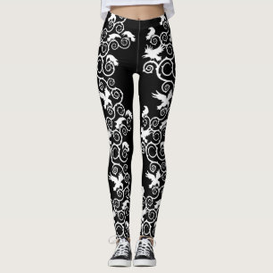 Leggings Ravens et épines blancs gothiques