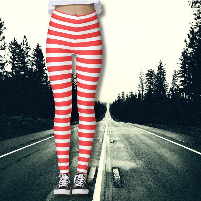 Leggings Rayé horizontal simple rouge rosé et blanc (Créateur téléchargé)