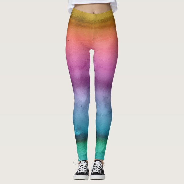 Leggings rayés arc-en-ciel personnalisables (Devant)