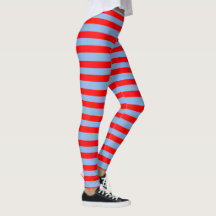 leggings rayés bleu clair et rouge