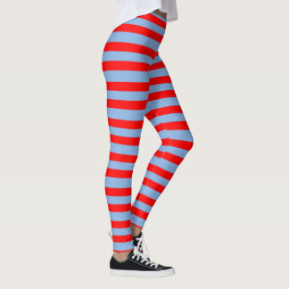leggings rayés bleu clair et rouge