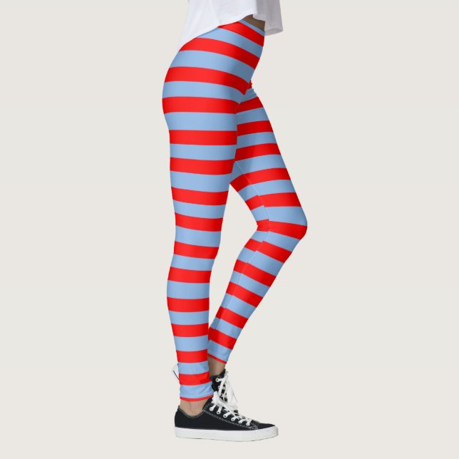 leggings rayés bleu clair et rouge (Droite)