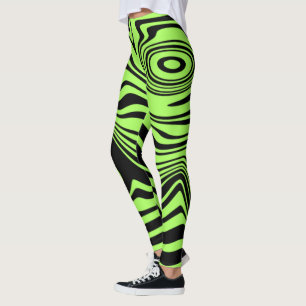 Leggings rayés noirs vert néon ton noir