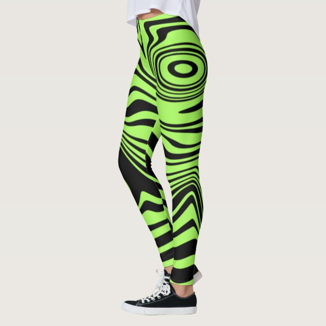 Leggings rayés noirs vert néon ton noir (Gauche)