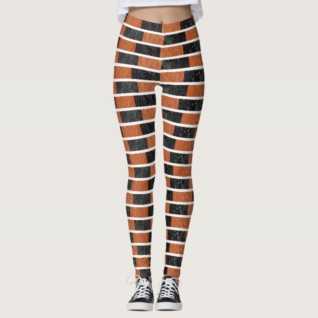 Leggings Rayure à l'aquarelle Halloween noir et orange (Devant)