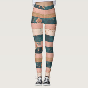 Leggings Rayure céleste sarcelle et argile avec détails tri