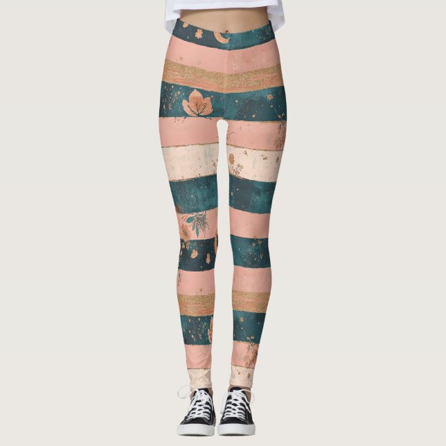 Leggings Rayure céleste sarcelle et argile avec détails tri (Devant)