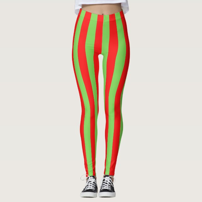 Leggings Rayure de bonbon rouge vert (Devant)