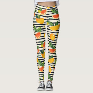 Leggings Rayure de fruit tropical jaune orange rose et vert