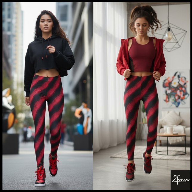 Leggings Rayure diagonale cyber-gluche rouge noir (Créateur téléchargé)