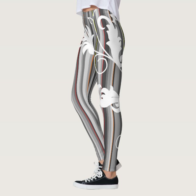 Leggings Rayure grise avec motif floral blanc  (Gauche)