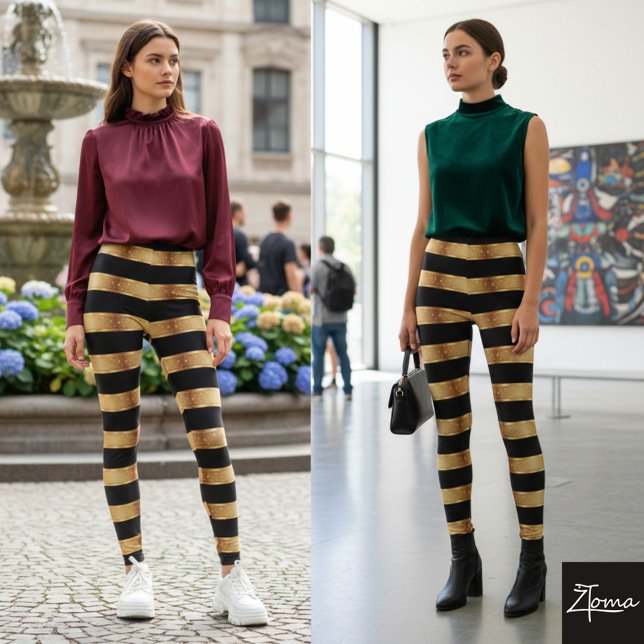 Leggings Rayure Horizontale Noir Or Métallisé Brillante (Créateur téléchargé)