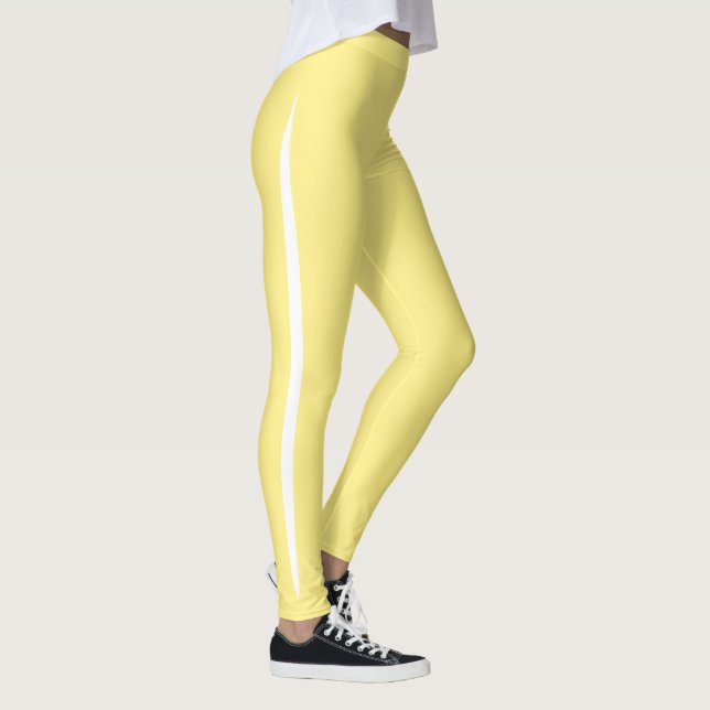 Leggings Rayure latérale artistique blanche sur fond jaune  (Droite)