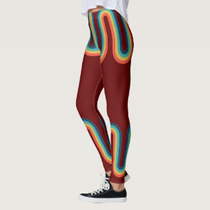 Leggings Rayure Rétro Arc-en-ciel de Style Vintage