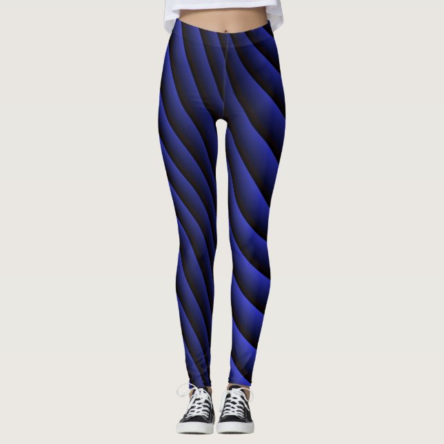 Leggings Rayure Vague Bleue Motif Abstrait (Devant)