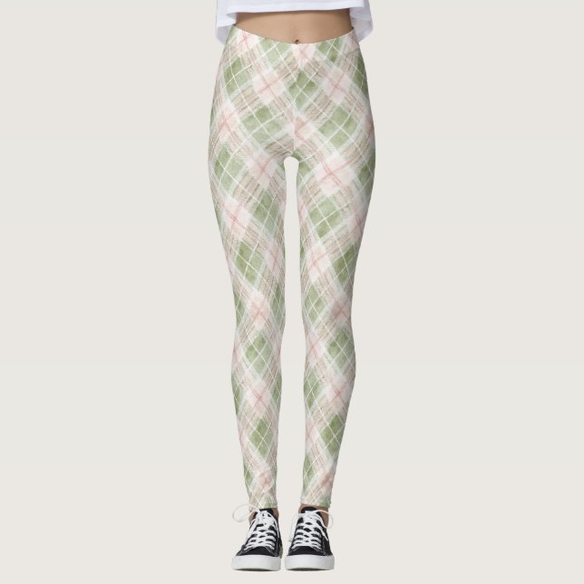 Leggings Rayures à carreaux rose blush vert (Devant)