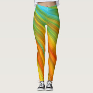 Leggings rayures Abstraites rouge jaune orange vert sur ble