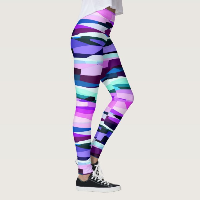 Leggings Rayures abstraites violettes, roses et bleues (Droite)