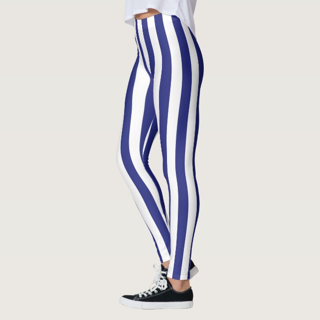 Leggings Rayures bleues et blanches verticales (Gauche)