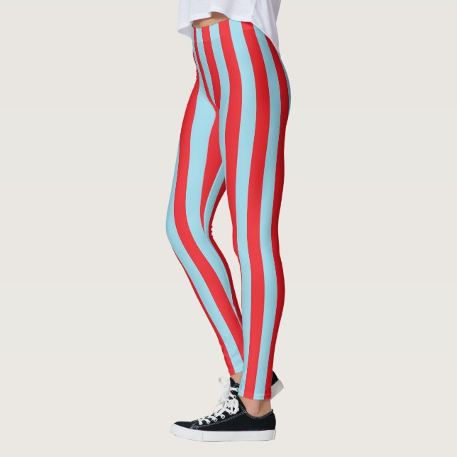 Leggings Rayures bleues rouges et en pastel verticales (Gauche)