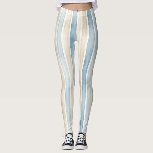 Leggings Rayures Crème Bleu de Plage (Devant)