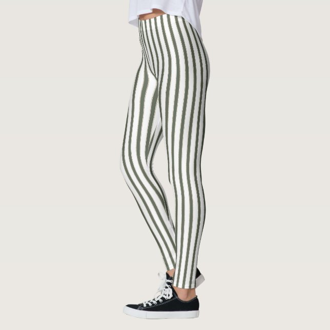 Leggings Rayures Crème Vert Olive  (Gauche)