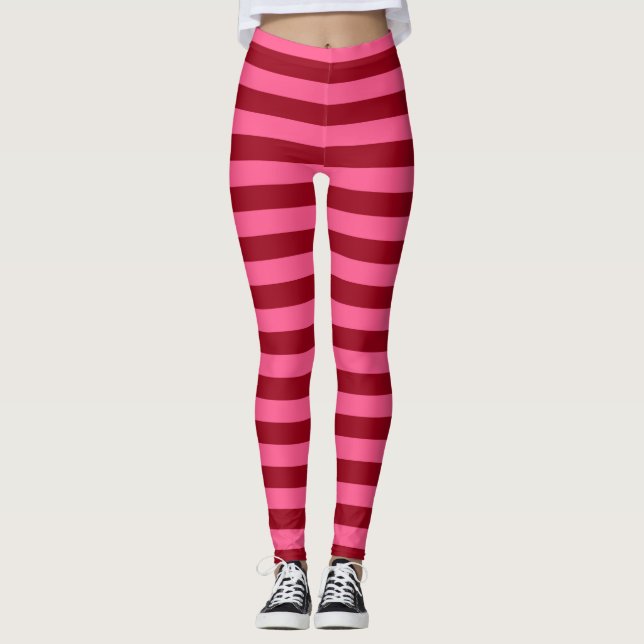 Leggings Rayures de Bourgogne et de roses indien (Devant)