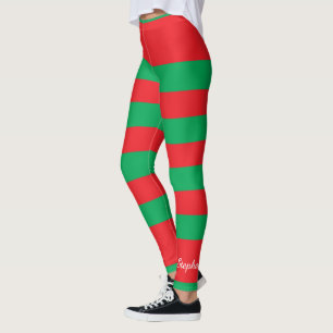 Leggings Rayures de couleur de Noël, rouges et vertes, ave