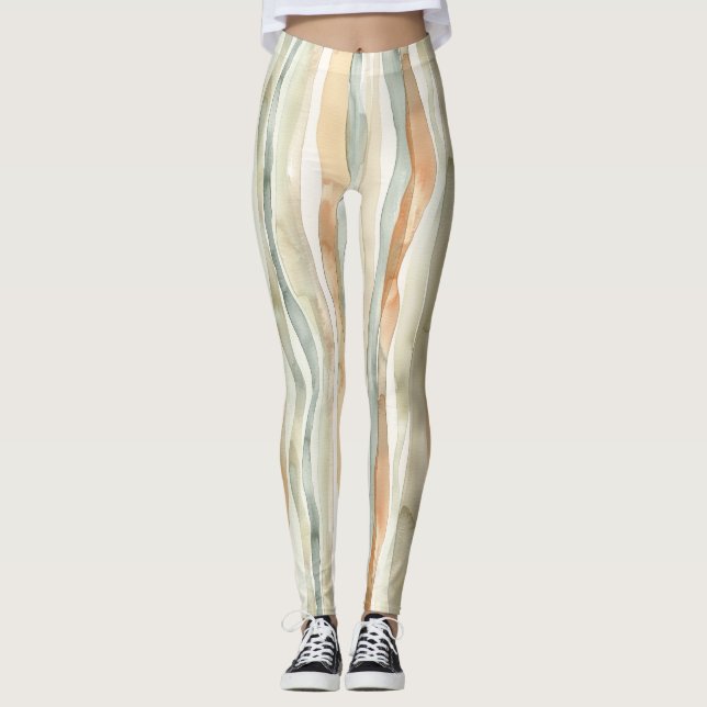 Leggings Rayures de crème de pêche verte (Devant)