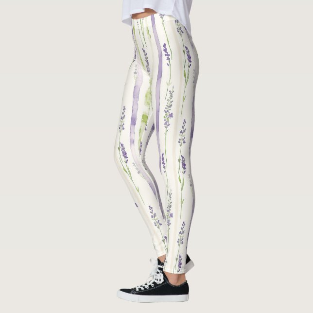 Leggings Rayures de Lavande Floral   (Gauche)