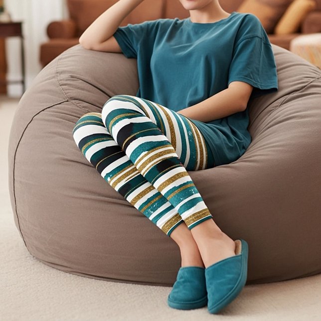 Leggings Rayures de paillettes vertes et dorées  (Créateur téléchargé)