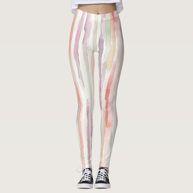 Leggings Rayures de rose de pêche de menthe violette (Devant)