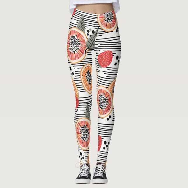 Leggings Rayures de tranche de citron bold (7) (Devant)