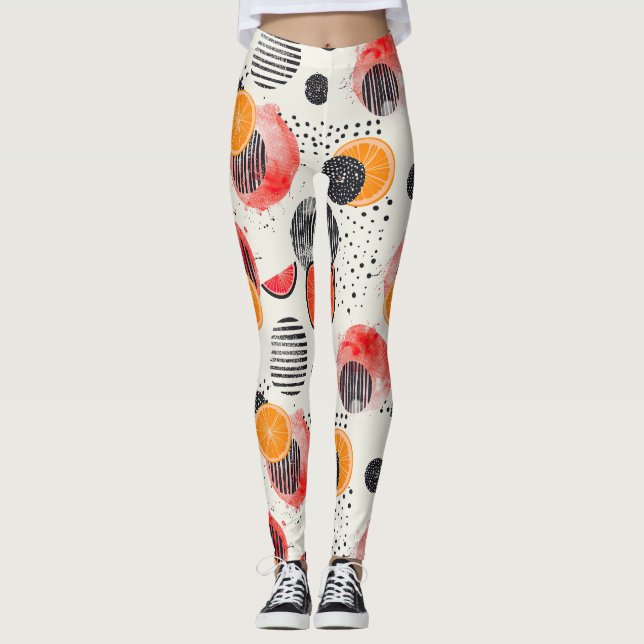 Leggings Rayures de tranches de citrus gras (3) (Devant)