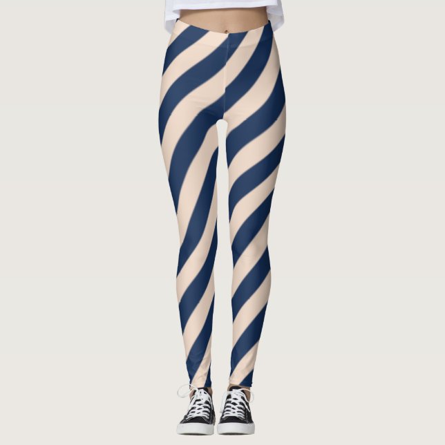 Leggings Rayures diagonales bleues et beige (Devant)