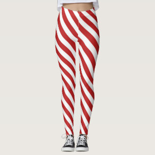 Leggings Rayures diagonales de bonbon rouge et blanc pour l