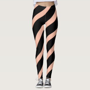 Leggings Rayures diagonales en pêche et noir à la mode