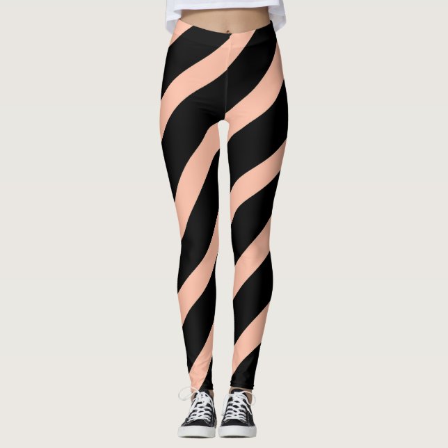 Leggings Rayures diagonales en pêche et noir à la mode (Devant)