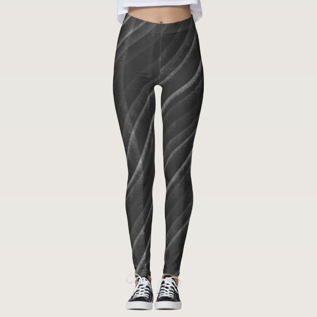 Leggings Rayures diagonales grises noires simples distressé (Devant)