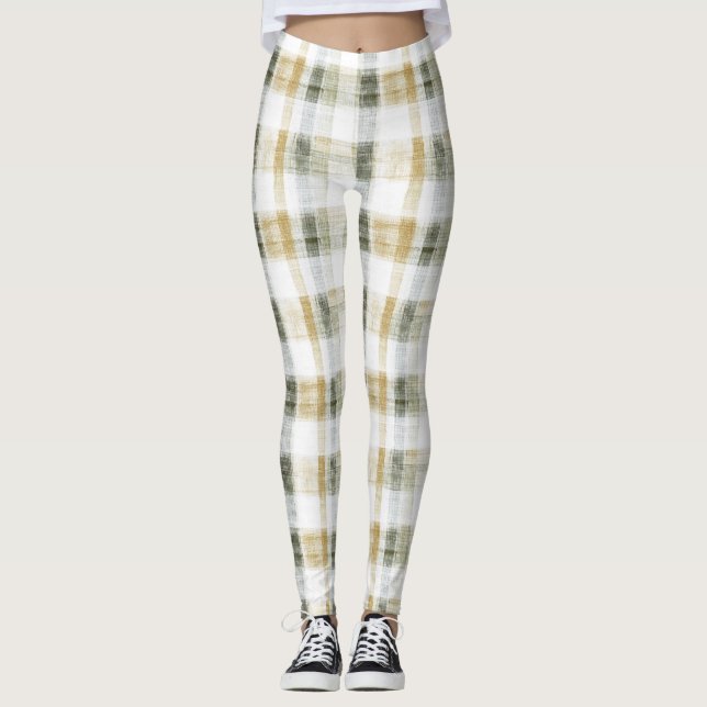 Leggings Rayures écossaises vert jaune blanc (Devant)