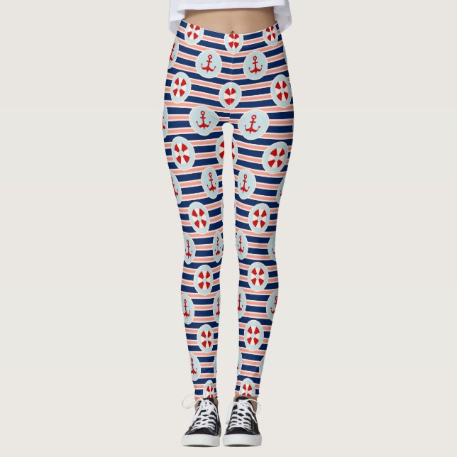Leggings Rayures et motif de points nautiques (Devant)