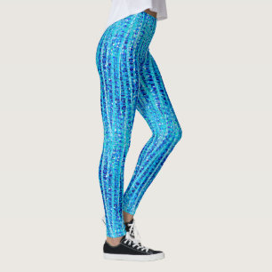 Leggings Rayures et pointes satinées Abstraites, Bleu de co