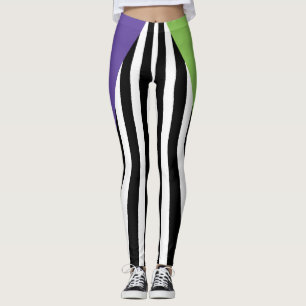 Leggings Rayures fantaisistes vertes violettes noires et bl