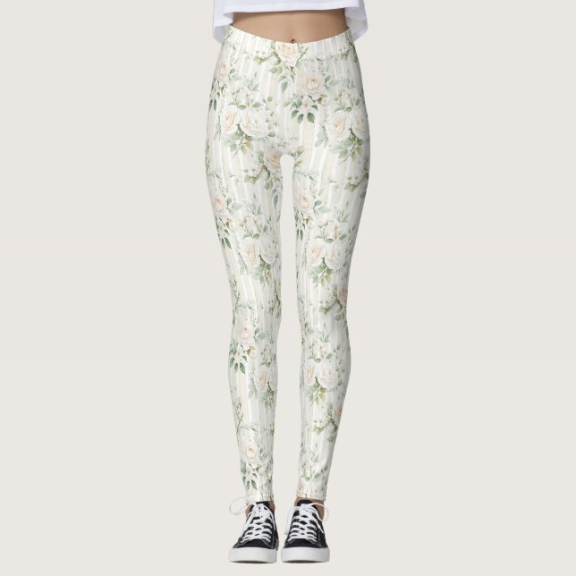 Leggings Rayures Florales Crème Romantiques (Devant)