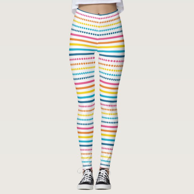 Leggings Rayures géométriques horizontales pointillées colo (Devant)